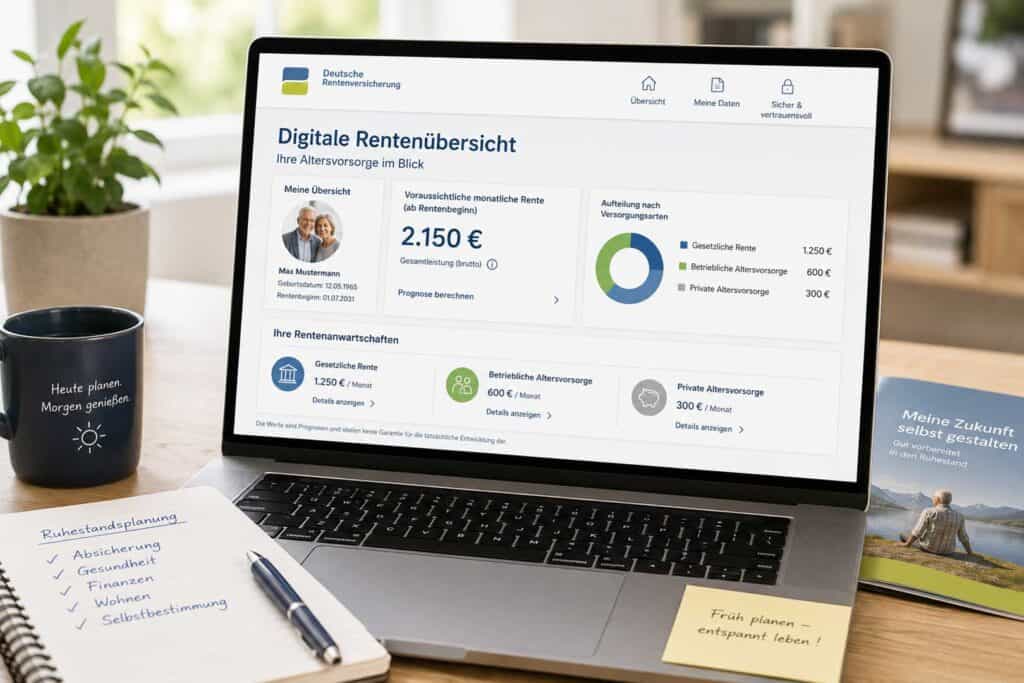 laptop der das Dashboard der deutschen Rentenübersicht zeigt